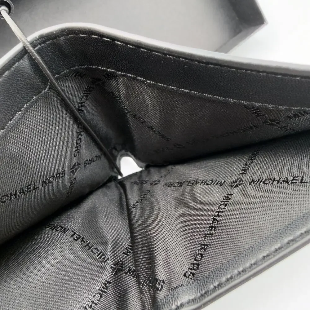 NWT MICHAEL KORS Jet Set Men's Slim Billfold Canvas & Leather Wallet (Black)